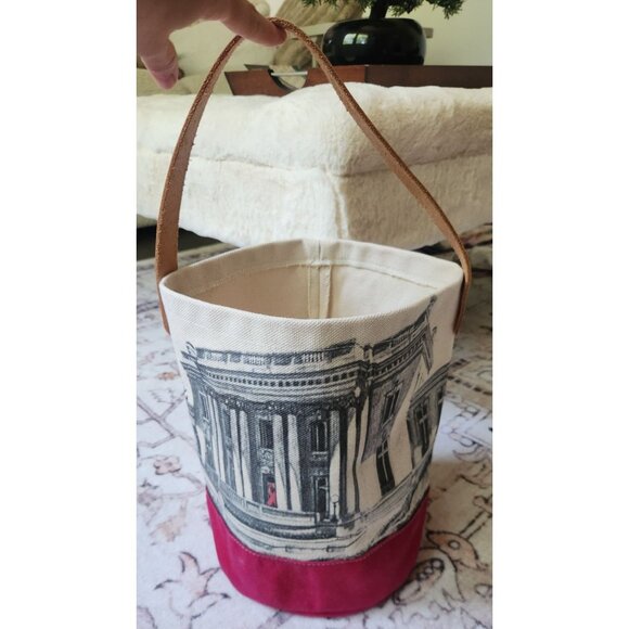 Henry Dry Goods Canvas Breast Cancer Bucket Bag Leather Handle - Picture 1 of 6
